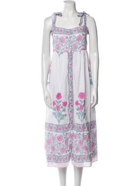 Juliet Dunn White Midi Dress with Pink and Teal Embroidery